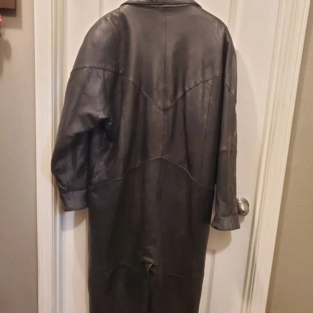Vintage Pelle Black Genuine Leather Long Trench Coat Friends/Matrix 90's XL-XXL
